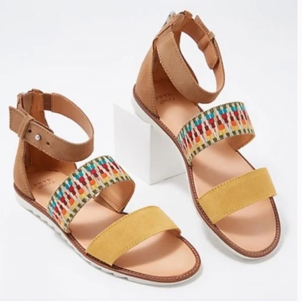 NWB Frye & Co. Port 2 Band Sandal in Rainbow Multi